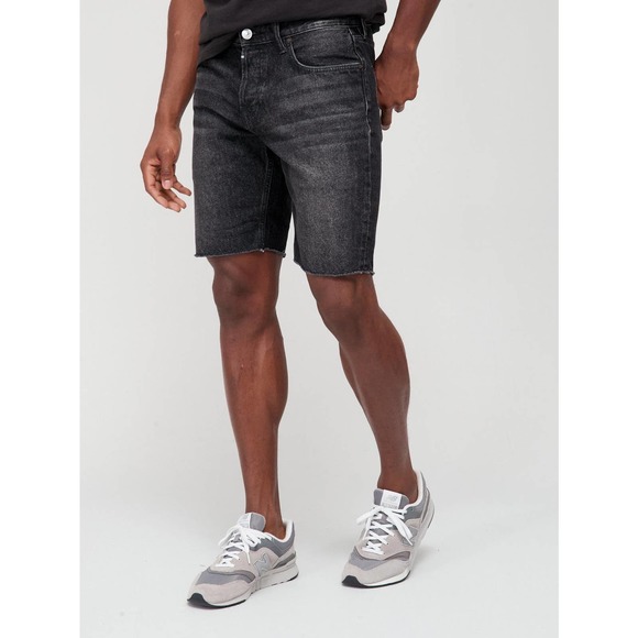 NEW ALLSAINTS Switch Denim Shorts Men's Size 33 Washed Black Raw Hem Slim Fit - Picture 5 of 11